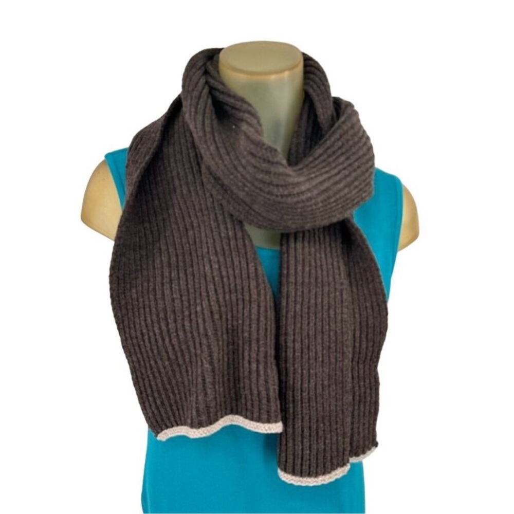 Coyuchi Brown Ribbed winter 100% Wool Scarf